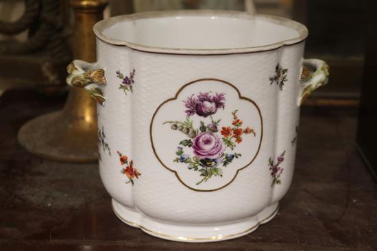 A pair of Dresden porcelain quatrefoil shaped jardinieres Height 6in.